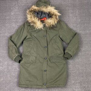 Abercrombie & Fitch Jacket Parka Military Faux Fur Collar Women's Small Green